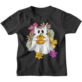 Vintage Floral Ghost Cat Halloween Graphic V2 Youth T-shirt - Thegiftio UK