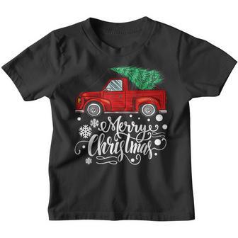 Vintage Red Truck With Merry Christmas Tree Family Matching Youth T-shirt - Thegiftio UK