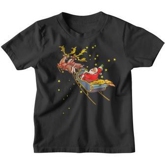 Vintage Santa Claus With Sleigh Reindeer Christmas Women Youth T-shirt - Thegiftio UK