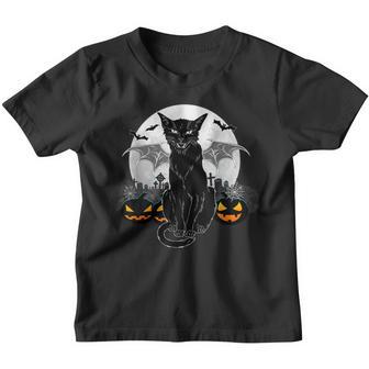 Vintage Scary Halloween Black Cat Costume Witch Hat Moon V13 Youth T-shirt - Thegiftio UK