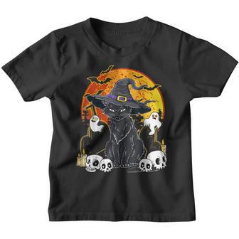 Vintage Scary Halloween Black Cat Witch Hat Youth T-shirt - Thegiftio UK