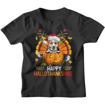 Welsh Corgi Happy Hallothanksmas Halloween Christmas Youth T-shirt - Thegiftio UK