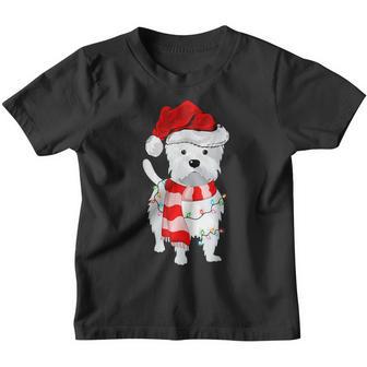 Westie Dog Lover Xmas Lighting Santa Hat Westie Christmas Youth T-shirt - Thegiftio UK