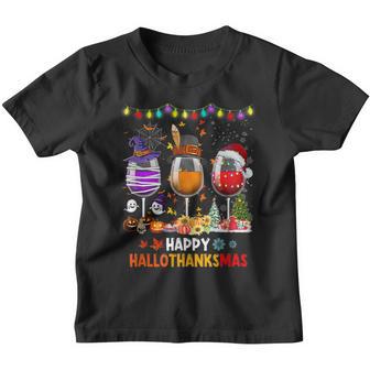 Wine Halloween Thanksgiving Christmas Happy Hallothanksmas Youth T-shirt - Thegiftio UK