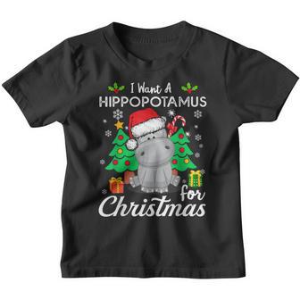 Women I Want A Hippopotamus For Christmas Xmas Hippo Pajama Youth T-shirt - Thegiftio UK