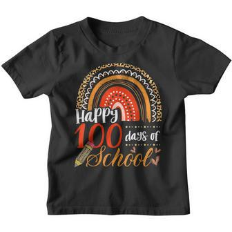 Womens 100 Days Of School Teacher Leopard Rainbow 100 Days Youth T-shirt - Seseable
