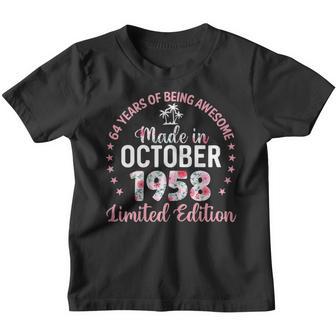 Womens 64 Years Old 64Th Birthday Made In October 1958 Floral Youth T-shirt - Thegiftio UK
