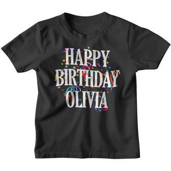 Womens Happy Birthday Olivia First Name Girls Colorful Bday Youth T-shirt - Thegiftio UK