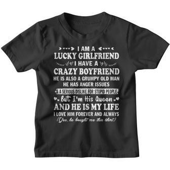 Womens I Am A Lucky Girlfriend I Have A Crazy Boyfriend Valentines Youth T-shirt - Thegiftio UK