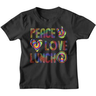Womens Lunch Lady Peace Love Lunch Tie Dye Cafeteria Squad Youth T-shirt - Thegiftio UK