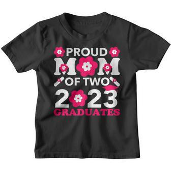 Womens Proud Mom Of Two 2023 Graduates Senior Graduation Twin Mommy Youth T-shirt - Thegiftio UK