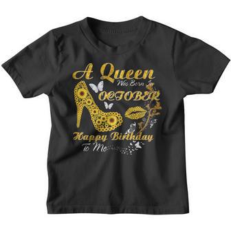 Womens Queen Was Born In October Funny Sunflower Birthday Gifts Youth T-shirt - Thegiftio UK