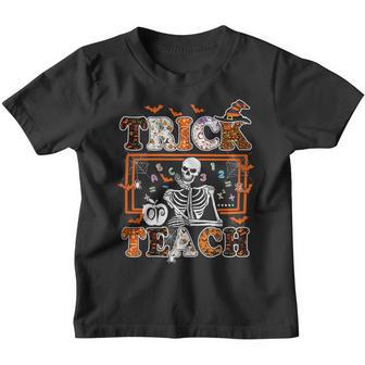 Womens Teacher Halloween- Trick Or Teach Cute Teacher Skeleton Youth T-shirt - Thegiftio UK