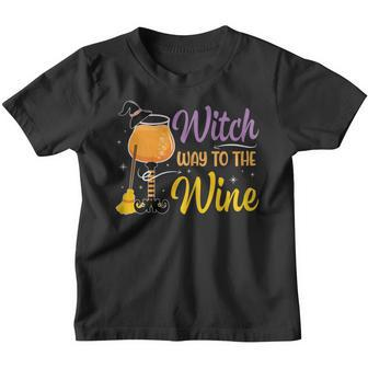 Womens Witch Way To The Wine Funny Halloween Witch Wine Youth T-shirt - Thegiftio UK