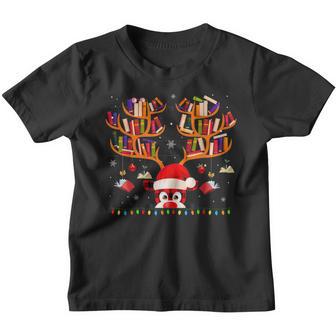 Xmas Light Book Lover Librarian Library Books Reindeer Santa Youth T-shirt - Thegiftio UK
