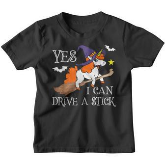 Yes I Can Drive A Stick Funny Witch Unicorn Halloween Youth T-shirt - Thegiftio UK
