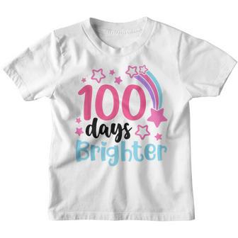 100 Days Brighter Happy 100Th Day Of School Rainbow Stars Youth T-shirt - Thegiftio UK