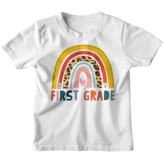 100 Days Of First Grade Leopard Rainbow Back To School Youth T-shirt - Thegiftio UK