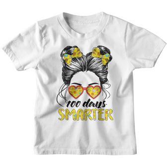 100 Days Smarter Girls Messy Bun Hair 100Th Day Of School V13 Youth T-shirt - Thegiftio UK