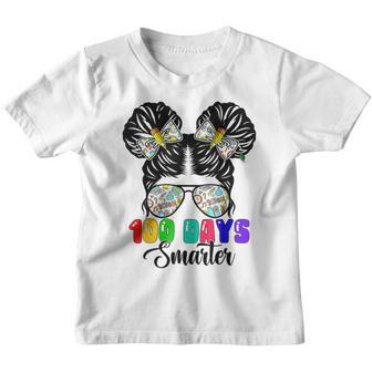 100 Days Smarter Girls Messy Bun Hair 100Th Day Of School V14 Youth T-shirt - Thegiftio UK