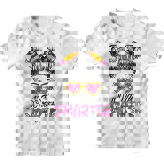 100 Days Smarter Girls Messy Bun Hair 100Th Day Of School V15 Youth T-shirt - Thegiftio