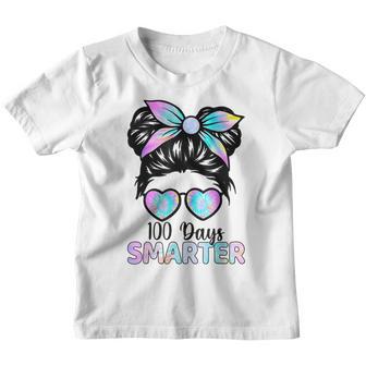 100 Days Smarter Girls Messy Bun Hair 100Th Day Of School V2 Youth T-shirt - Thegiftio UK