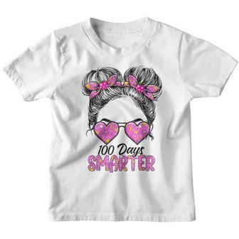 100 Days Smarter Girls Messy Bun Hair 100Th Day Of School V3 Youth T-shirt - Thegiftio UK