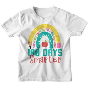 100 Days Smarter Happy 100 Days Of School Rainbow Girls Boys Youth T-shirt - Thegiftio UK