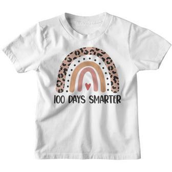 100 Days Smarter Happy 100Th Day Of School Rainbow Leopard V50 Youth T-shirt - Thegiftio UK