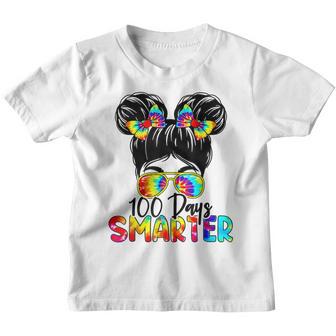 100 Days Smarter Messy Bun Girls Tie Dye 100Th Day Of School Youth T-shirt - Thegiftio UK