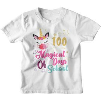 100 Magical Days Of School Unicorn Mask 100 Days Smarter Youth T-shirt - Thegiftio UK
