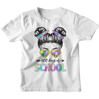 100Th Day Of School Girls Messy Bun Hair 100 Days Smarter V2 Youth T-shirt - Thegiftio UK