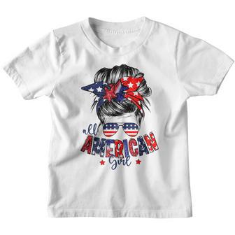All American Girls 4Th Of July Daughter Messy Bun Usa V3 Youth T-shirt - Thegiftio UK