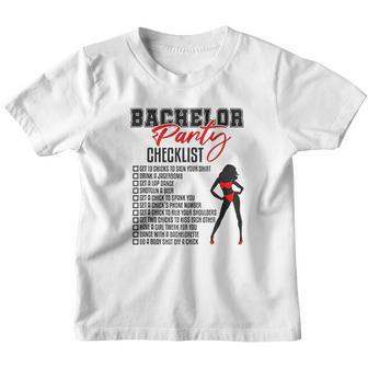 Bachelor Party Checklist Funny Groom Wedding Party Gift Youth T-shirt - Thegiftio UK