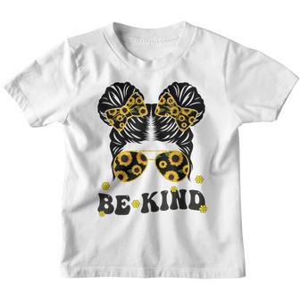 Be Kind Unity Day Anti Bullying Kids Cute Messy Bun Orange Youth T-shirt - Thegiftio UK