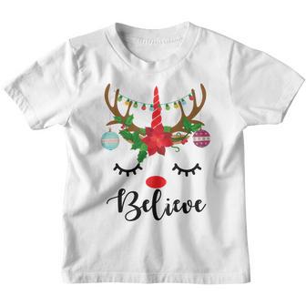 Believe Unicorn Face Reindeer Antlers Christmas Funny Gifts Youth T-shirt - Thegiftio UK
