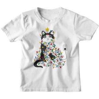 Black Cat Christmas Lights Funny Cat Lover Gifts V2 Youth T-shirt - Thegiftio UK