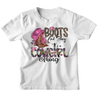 Boots & Bling Its A Cowgirl Thing Love Cowboy Boots Leopard Youth T-shirt - Seseable