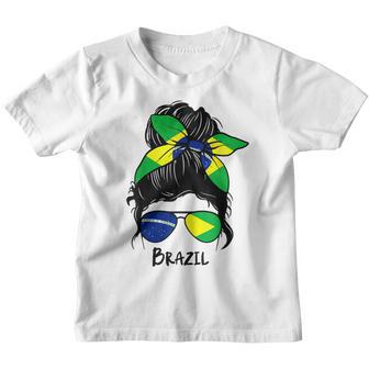 Brazil Soccer Jersey Messy Bun Futbol Kid Toddler Girl Women Youth T-shirt - Thegiftio UK