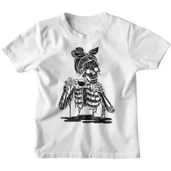 Caffeinated Skeleton Messy Bun Coffee Lover Skull Halloween Youth T-shirt - Thegiftio UK