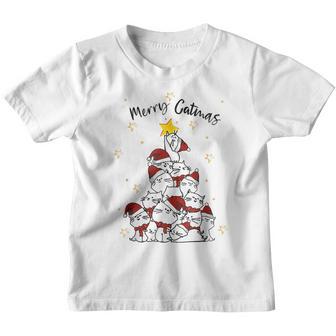 Cat Christmas Tree Xmas Girls Boys Funny Meowy Catmas Santa V4 Youth T-shirt - Thegiftio UK