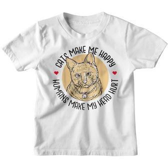 Cats Make Me Happy Humans Make My Head Hurt Cat Lover Cat Youth T-shirt - Thegiftio UK