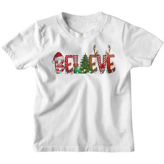 Christmas Believe Santa Hat Elf Xmas Tree Antlers Boys Girls V2 Youth T-shirt - Thegiftio UK