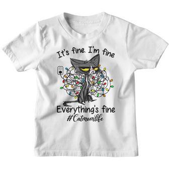 Christmas Lights Im Fine Everything Is Fine Cat Mom Youth T-shirt - Thegiftio UK