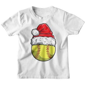 Christmas Softball Ball Santa Hat Xmas Girls Catcher Pitcher V6 Youth T-shirt - Thegiftio UK