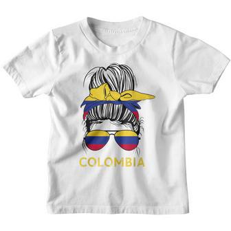 Colombian Girl Messy Hair Sunglasses & Colombia Flag Pride V2 Youth T-shirt - Thegiftio UK