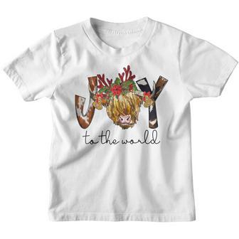 Cow Christmas Cowboy Joy To The World Youth T-shirt - Thegiftio UK
