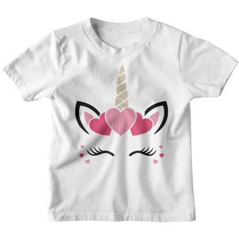 Cute Heart Valentines Day For Women Girls Kids Unicorn Face Youth T-shirt - Thegiftio UK