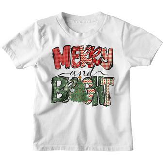Cute Merry And Bright Christmas Plaid Women Girls Kids Xmas Youth T-shirt - Thegiftio UK