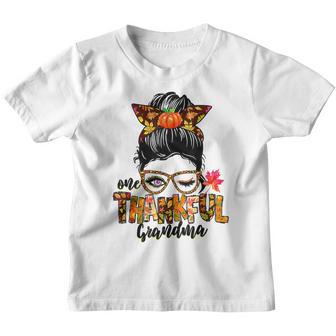 Cute One Thankful Grandma Messy Bun Fall Autumn Thanksgiving V2 Youth T-shirt - Thegiftio UK